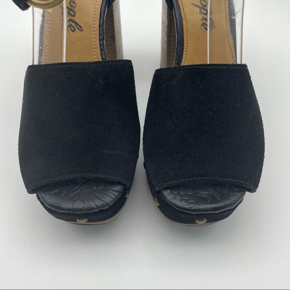Free People Black Suede Peep Toe Platform Clog Sandals NWT, Size 7 - Picture 8 of 16